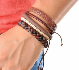Multi-layer Leather and Beaded Bracelet