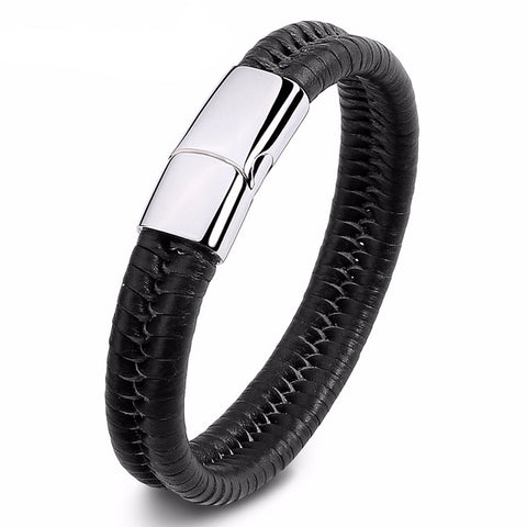 Leather Rope Stainless Steel Magnetic Bracelet
