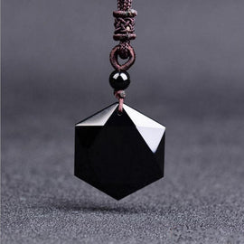 Black Obsidian Hexagram Pendant Necklace