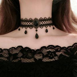 Black Flower Rhinestone Choker