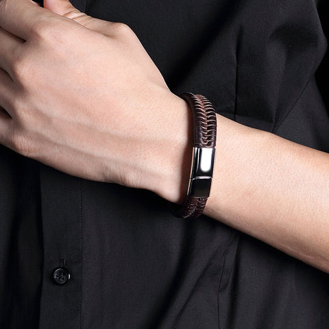 Leather Rope Stainless Steel Magnetic Bracelet