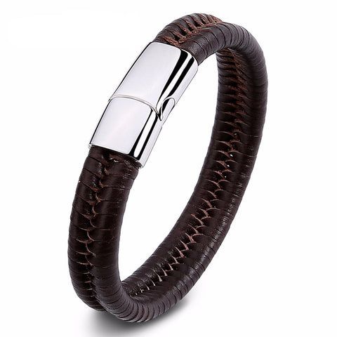 Leather Rope Stainless Steel Magnetic Bracelet