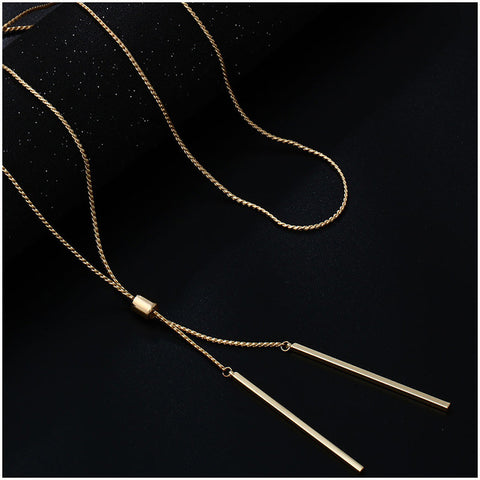 Gold Metal Collier Long Pendant Necklace